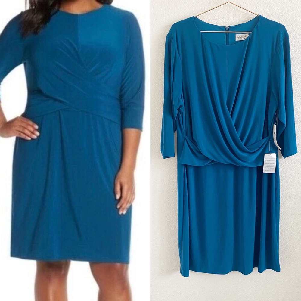 Eliza J. Ruched Waist Sheath Dress Teal Spice Stretch Jersey Knit NWT 22W